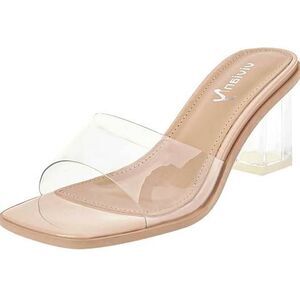 Low Block Heels Sandal Square Open Toe Chunky High Heels Slip on Heeled Sandals